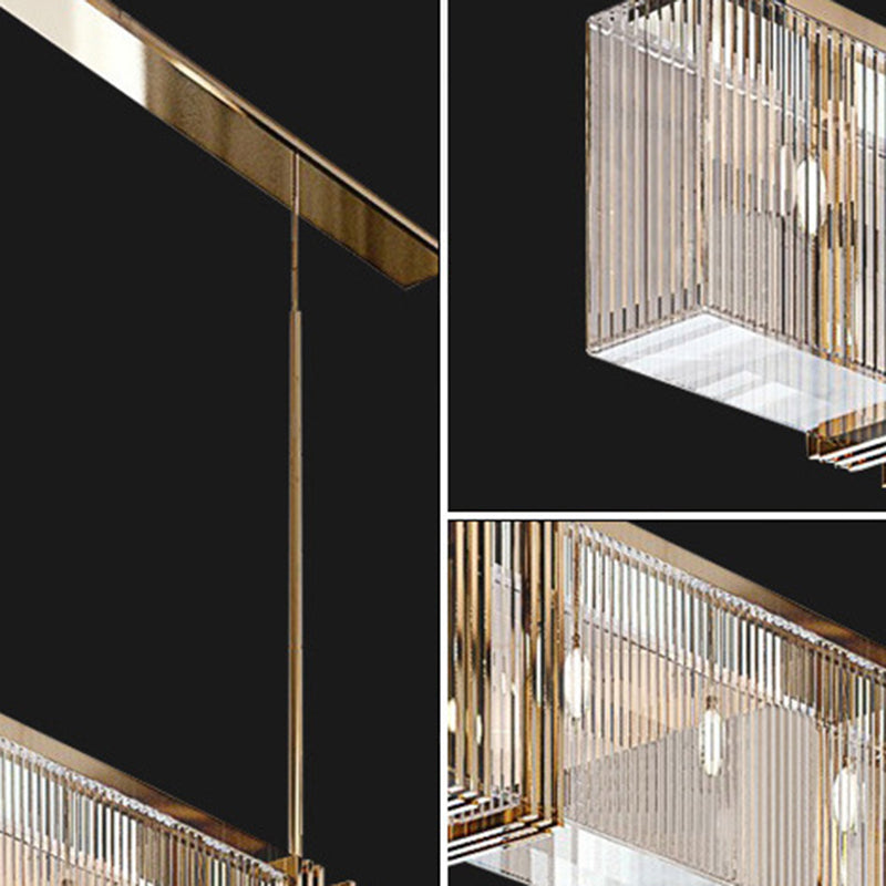 Modern Stainless Steel Rectangle Chandelier with Glass Lights for Dining Room