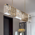 Modern Stainless Steel Rectangle Chandelier with Glass Lights for Dining Room
