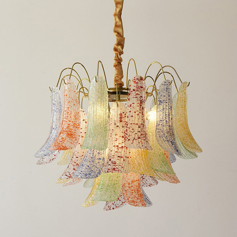 Vibrant Shell Glass Iron Chandelier, 5/6-Light for Living Room Decor