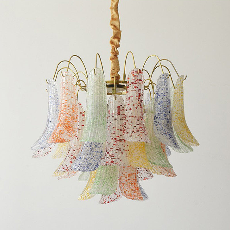 Vibrant Shell Glass Iron Chandelier, 5/6-Light for Living Room Decor