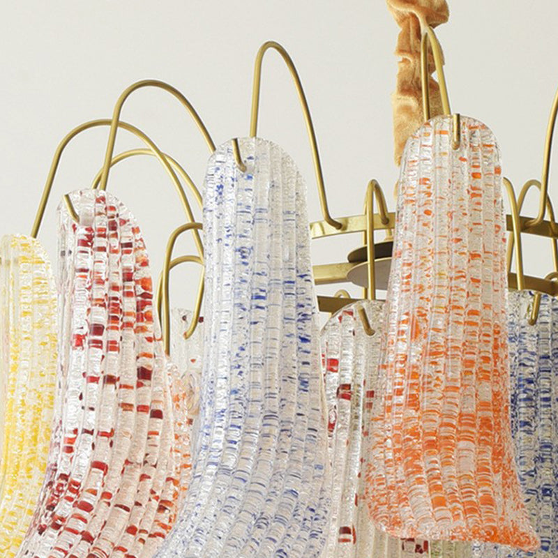 Vibrant Shell Glass Iron Chandelier, 5/6-Light for Living Room Decor