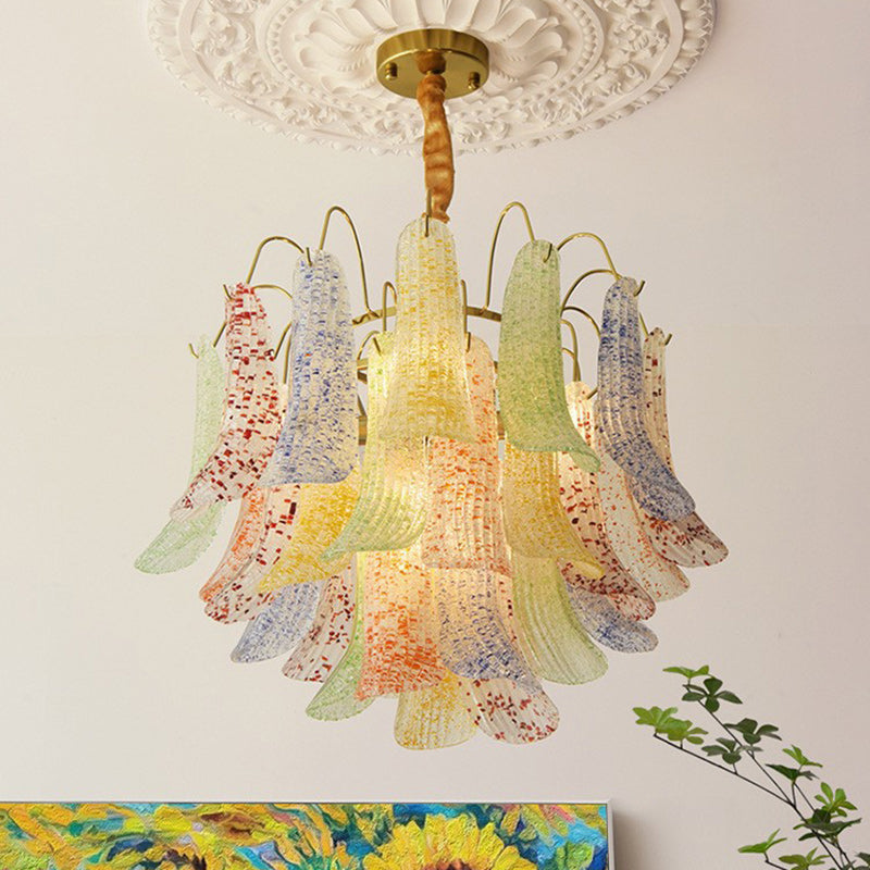 Vibrant Shell Glass Iron Chandelier, 5/6-Light for Living Room Decor