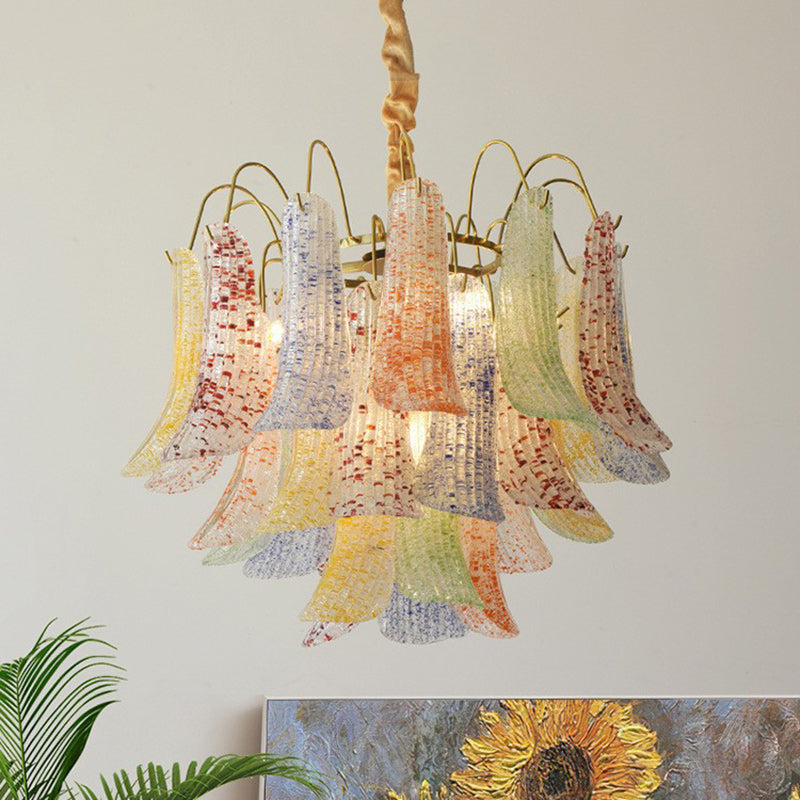 Vibrant Shell Glass Iron Chandelier, 5/6-Light for Living Room Decor