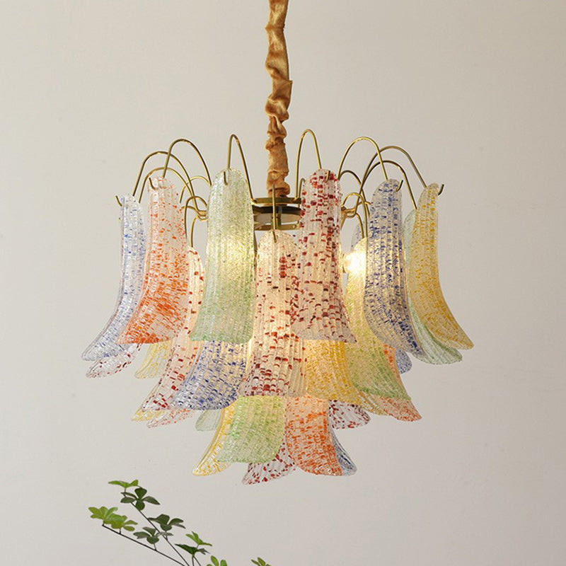 Vibrant Shell Glass Iron Chandelier, 5/6-Light for Living Room Decor