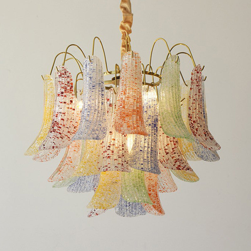 Vibrant Shell Glass Iron Chandelier, 5/6-Light for Living Room Decor