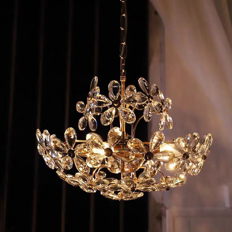 Elegant Antique Copper Floral Crystal Chandelier for Bedroom Décor