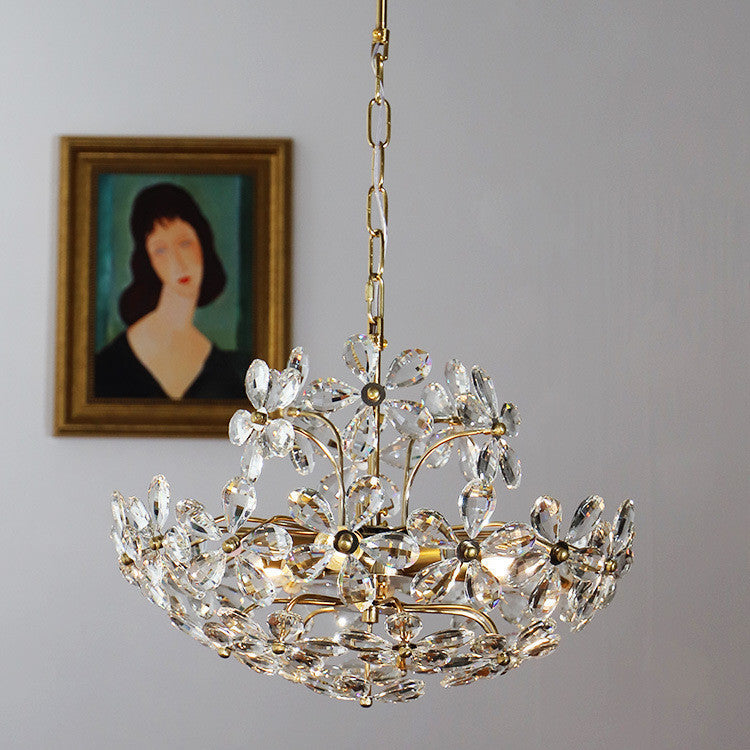 Elegant Floral Design Round Copper Crystal Chandelier for Bedroom