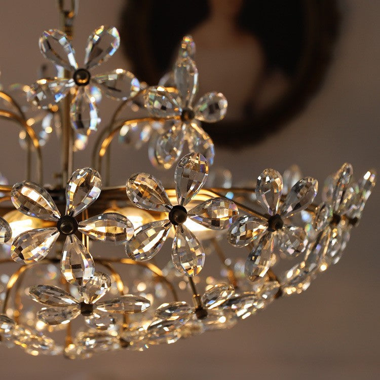 Elegant Antique Copper Floral Crystal Chandelier for Bedroom Décor