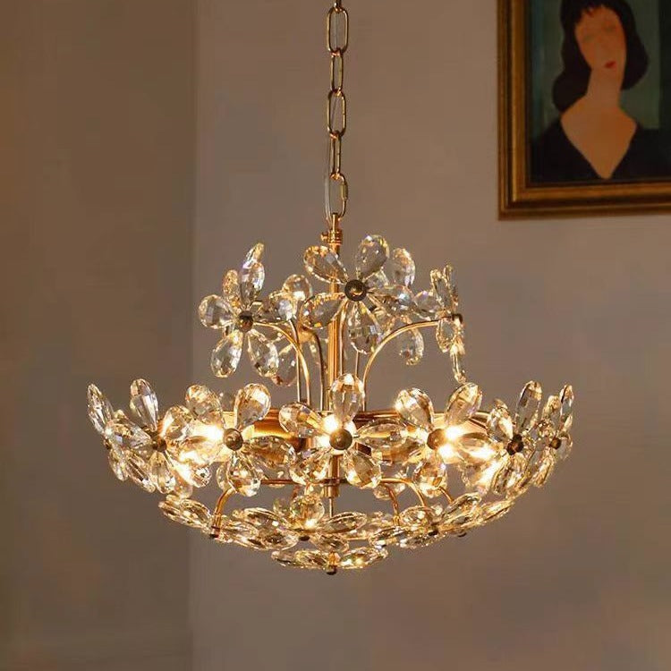 Elegant Copper Floral Crystal Chandelier for Bedroom Lighting Decor