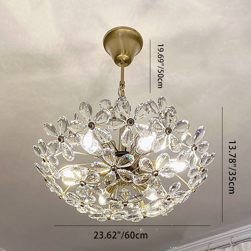 Antique Floral Copper Crystal Chandelier 6/8 Lights for Bedroom Decor