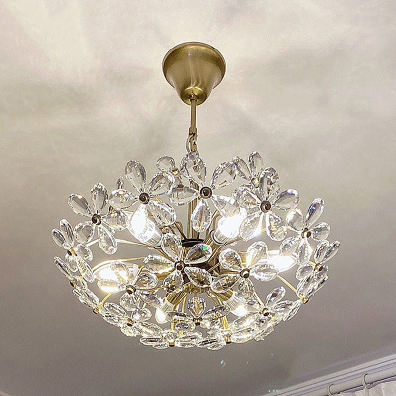 Elegant French Copper Floral Chandelier with Crystal for Bedroom Lighting