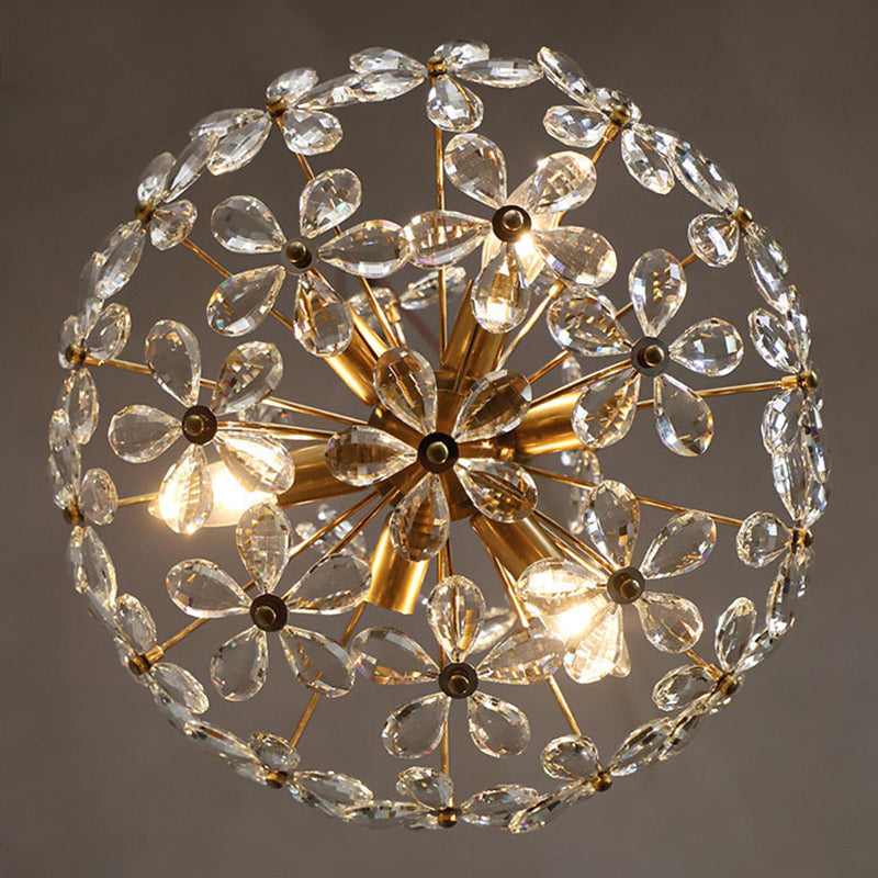 Elegant Copper Floral Crystal Chandelier, 6/8 Light for Bedroom Decor