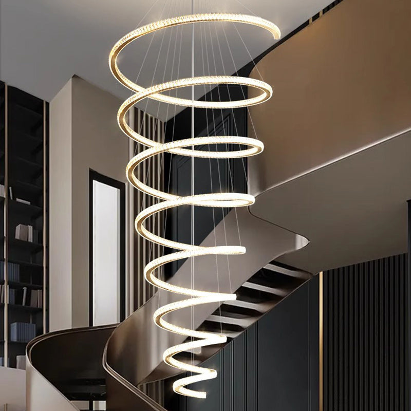 Modern Silver Spiral Crystal LED Chandelier Light for Living Room