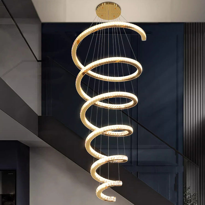 Modern Silver Spiral Crystal LED Chandelier Light for Living Room
