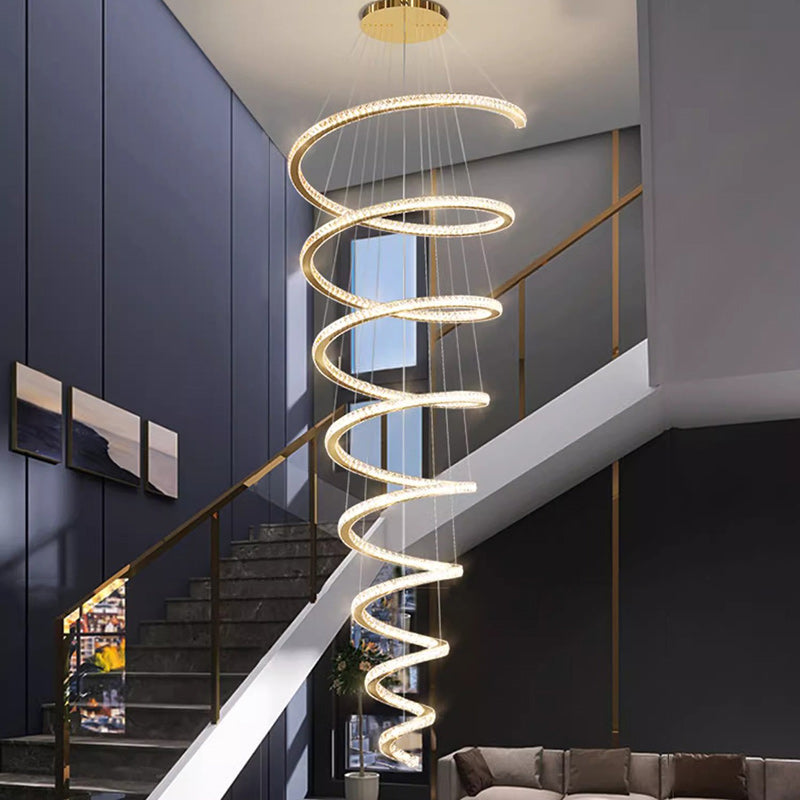 Modern Silver Spiral Crystal LED Chandelier Light for Living Room