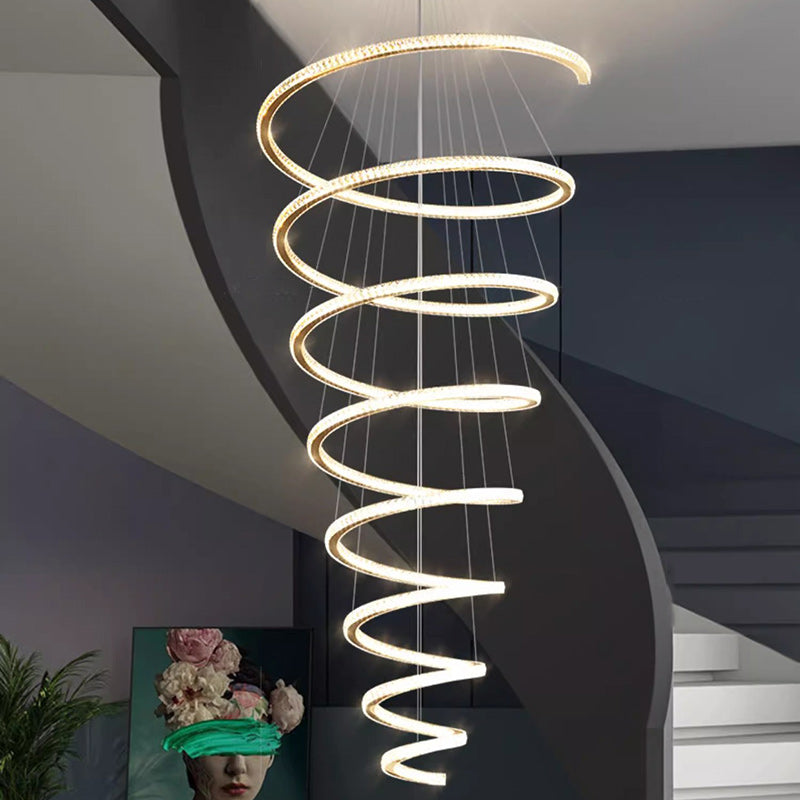 Modern Silver Spiral Crystal LED Chandelier Light for Living Room