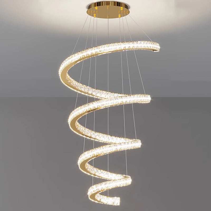 Modern Silver Spiral Crystal LED Chandelier Light for Living Room