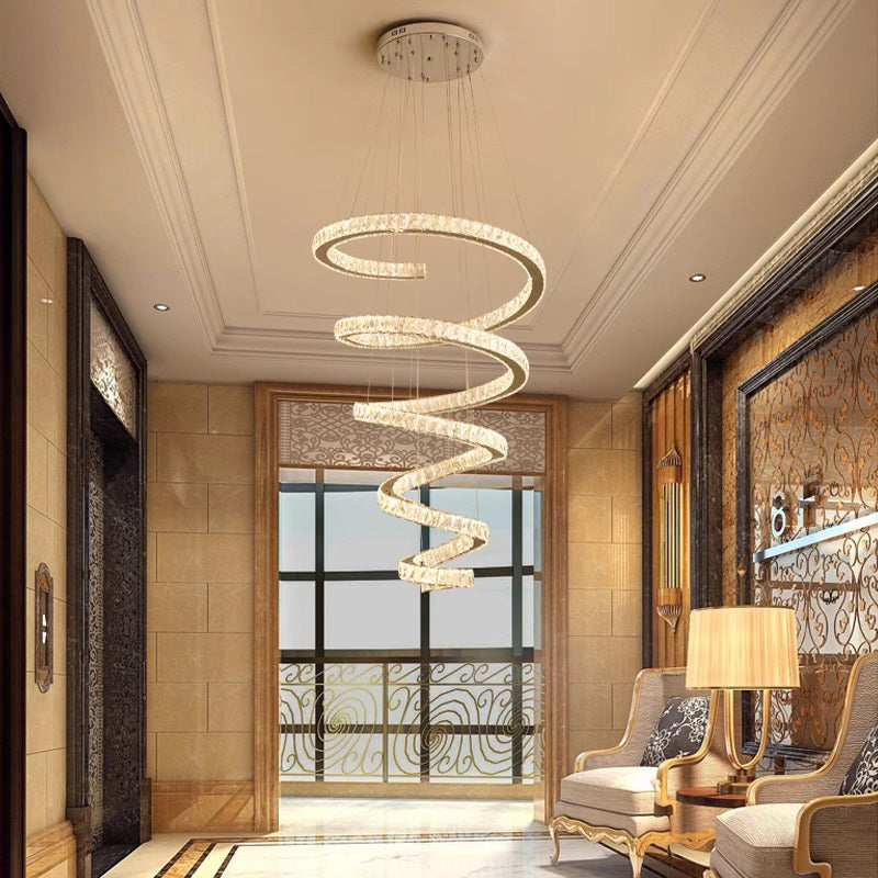 Modern Silver Spiral Crystal LED Chandelier Light for Living Room