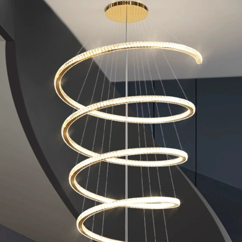 Modern Silver Spiral Crystal LED Chandelier Light for Living Room