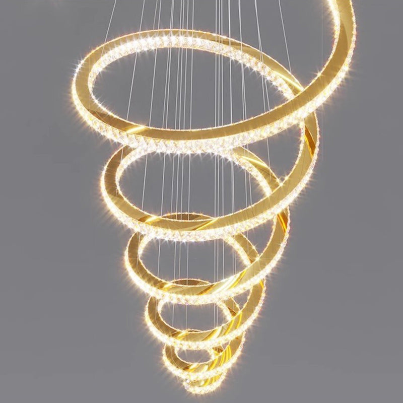 Modern Silver Spiral Crystal LED Chandelier Light for Living Room