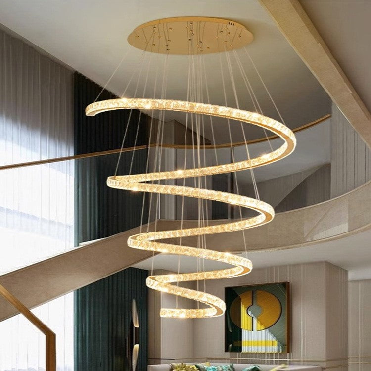 Modern Silver Spiral Crystal LED Chandelier Light for Living Room