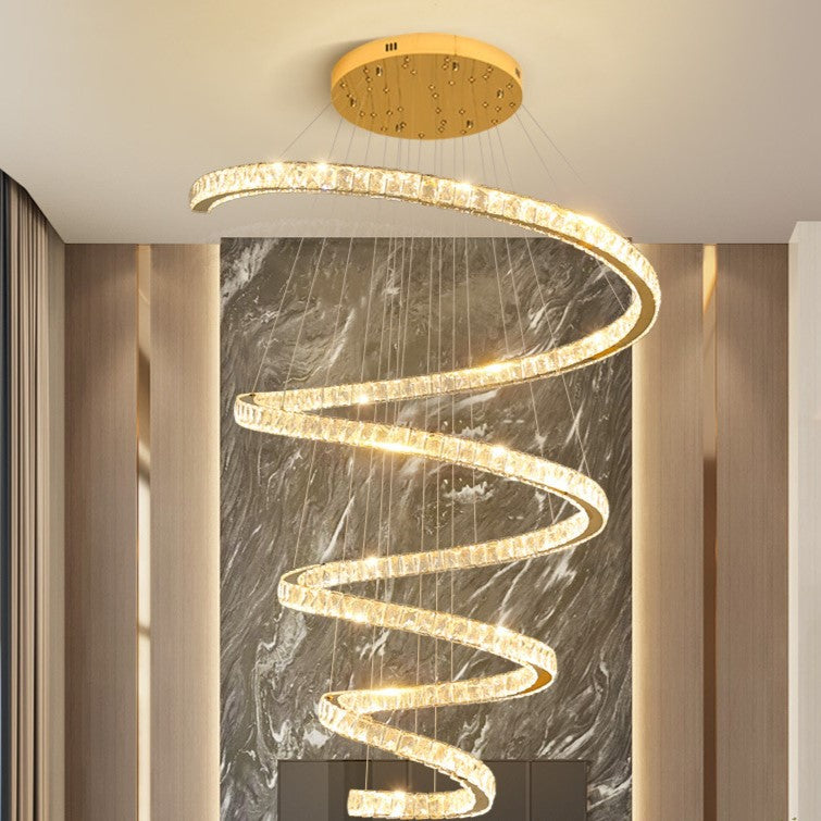 Modern Silver Spiral Crystal LED Chandelier Light for Living Room