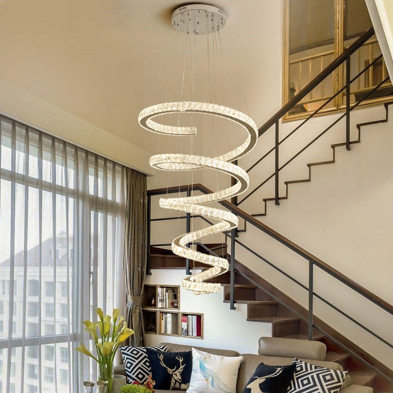 Modern Silver Spiral Crystal LED Chandelier Light for Living Room