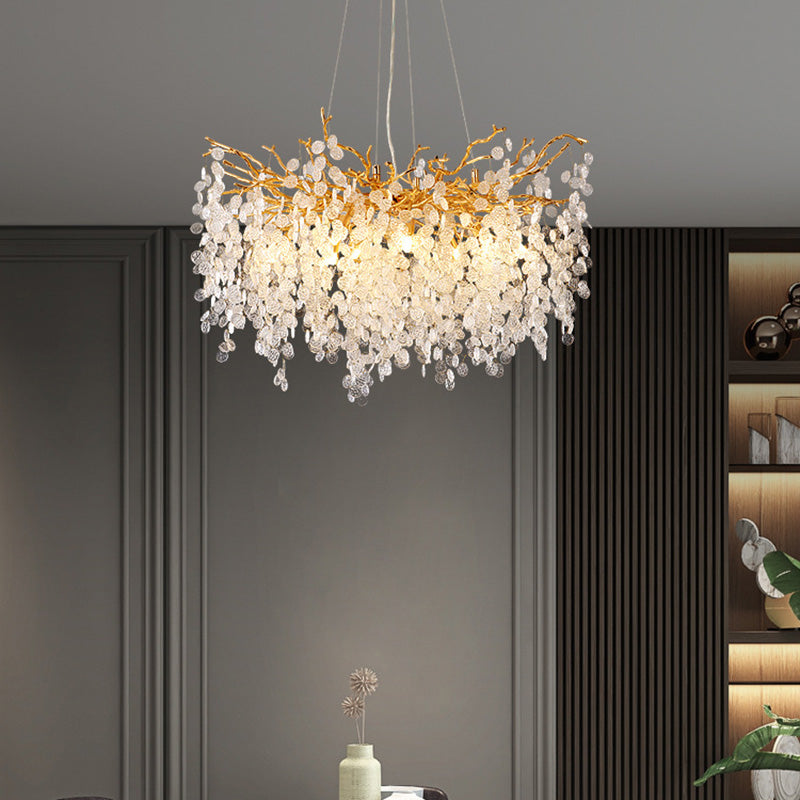 Elegant Round Aluminum Crystal Chandelier for Living Room - 9/12/14 Lights