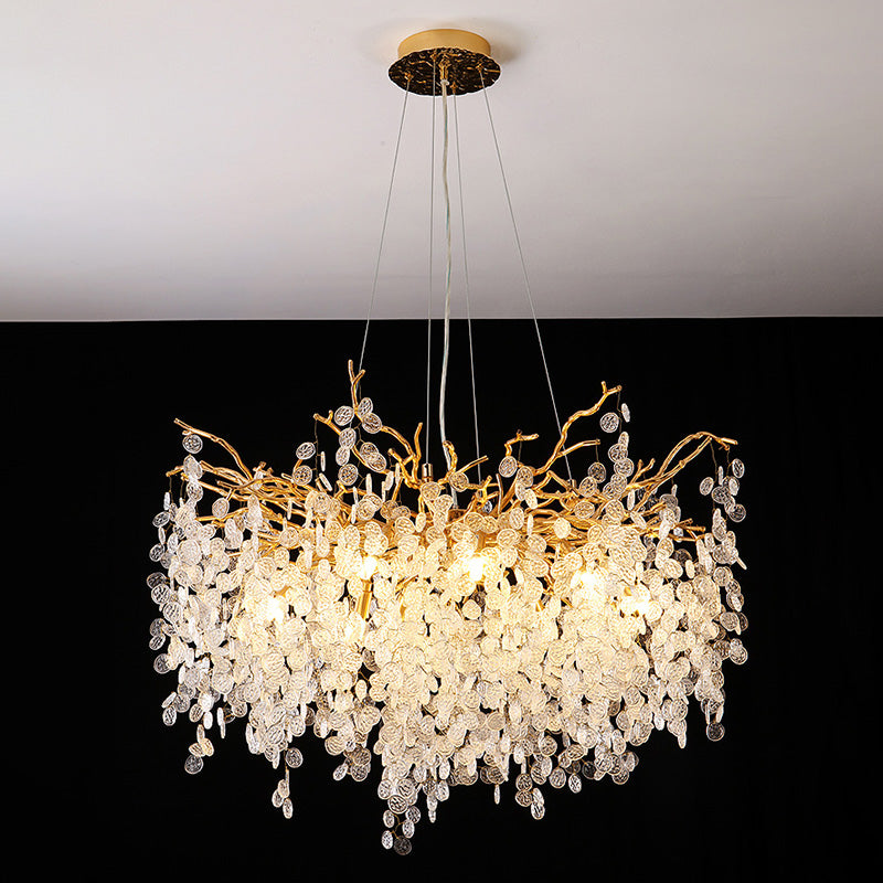 Elegant Round Aluminum Crystal Chandelier for Living Room - 9/12/14 Lights