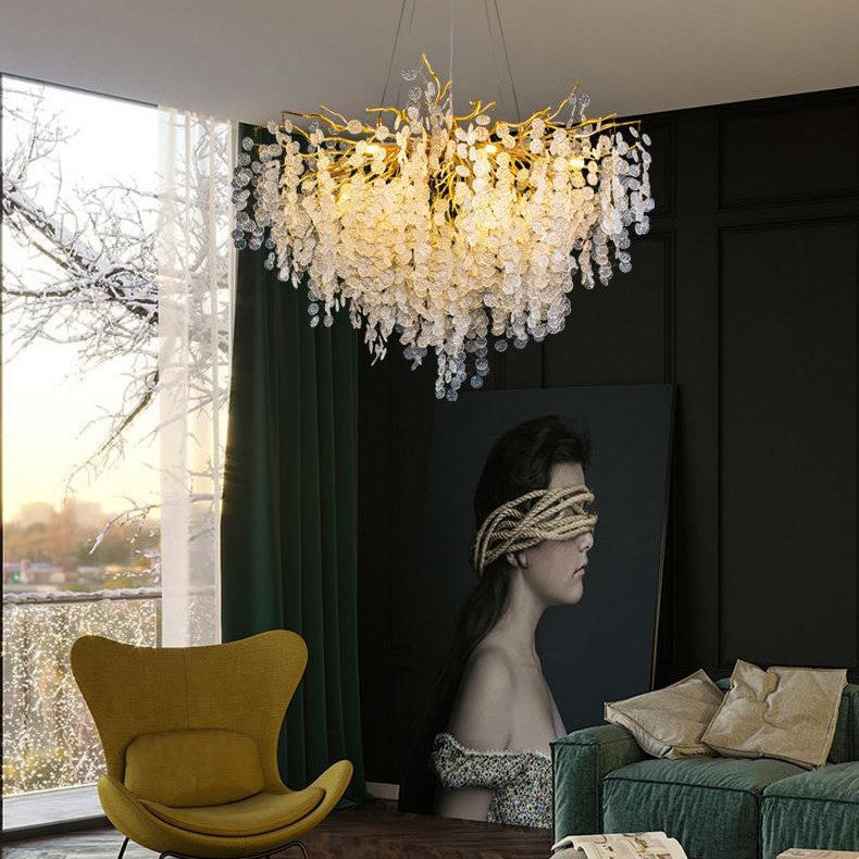 Elegant Round Aluminum Crystal Chandelier for Living Room - 9/12/14 Lights