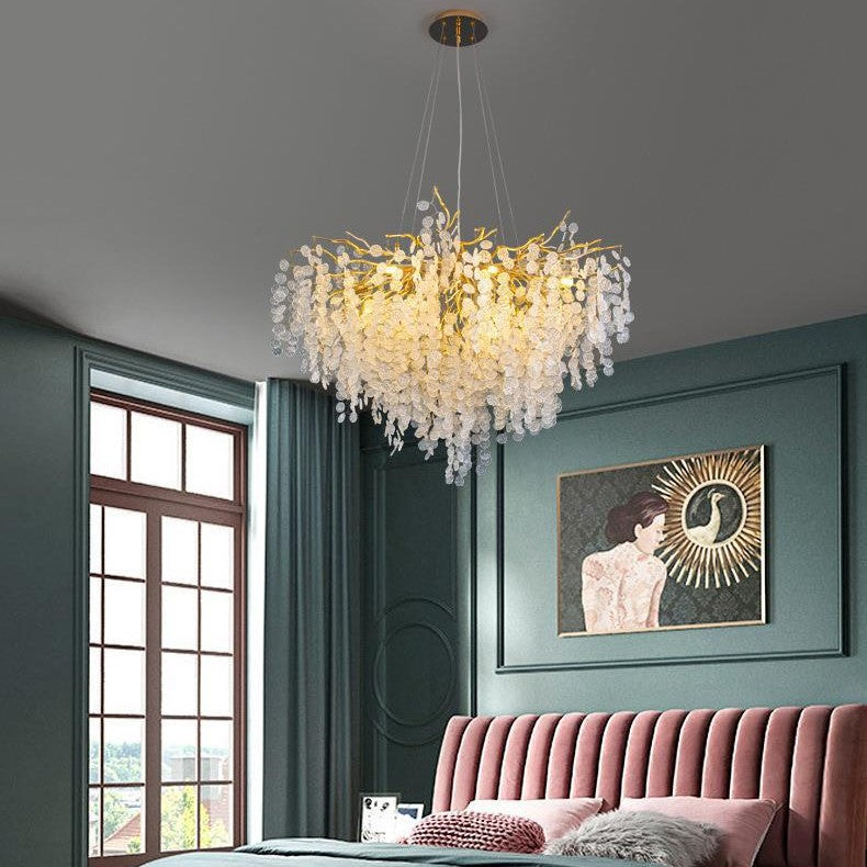 Elegant Round Aluminum Crystal Chandelier for Living Room - 9/12/14 Lights