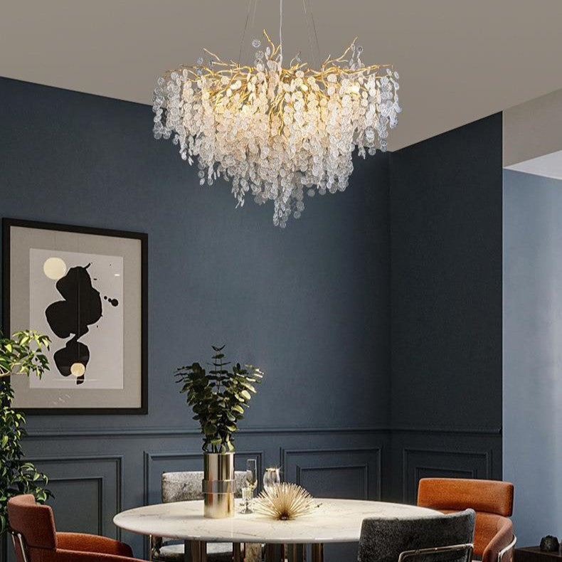 Elegant Round Aluminum Crystal Chandelier for Living Room - 9/12/14 Lights