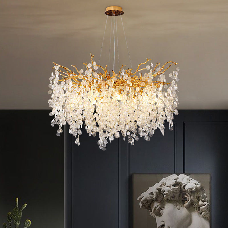 Elegant Round Aluminum Crystal Chandelier for Living Room - 9/12/14 Lights