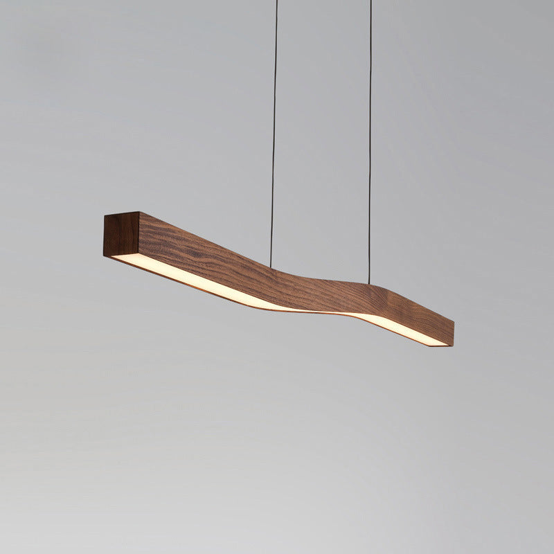 Modern Wood Grain Iron LED Linear Chandelier for Stylish Dining Rooms