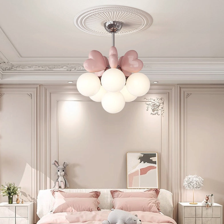 Scandinavian Cream Resin Love Heart Chandelier for Kids' Bedroom