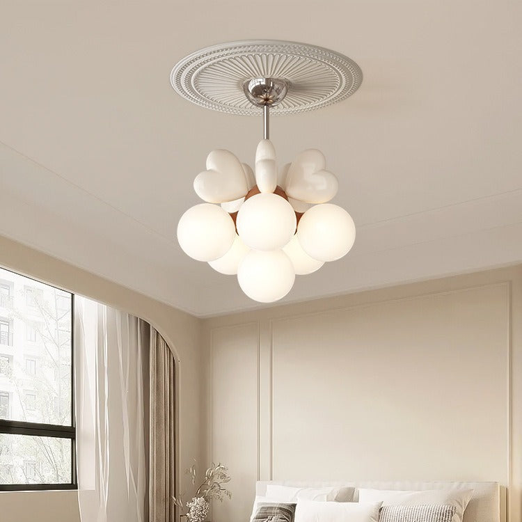 Scandinavian Cream Resin Love Heart Chandelier for Kids' Bedroom