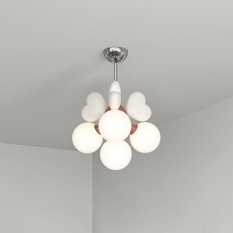 Scandinavian Cream Resin Love Heart Chandelier for Kids' Bedroom