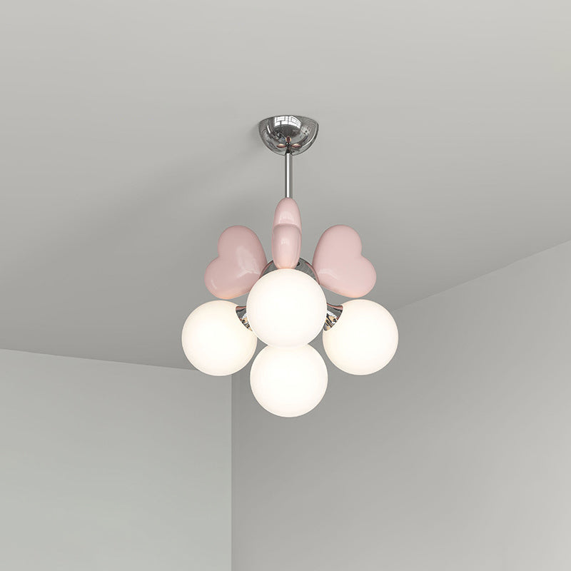 Scandinavian Cream Resin Love Heart Chandelier for Kids' Bedroom