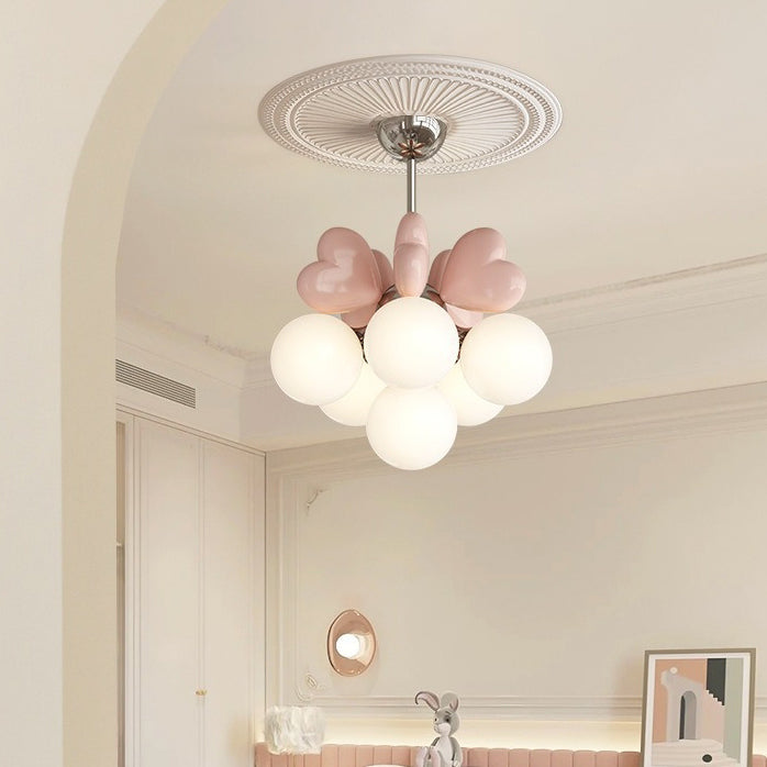 Scandinavian Cream Resin Love Heart Chandelier for Kids' Bedroom
