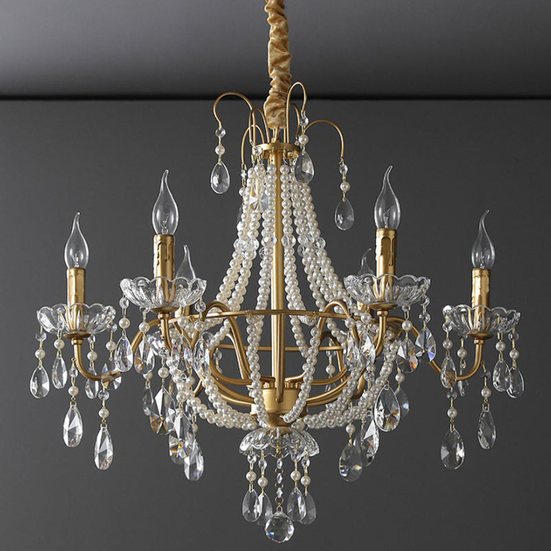 Elegant French Pearl Round Iron Crystal Chandelier for Living Room