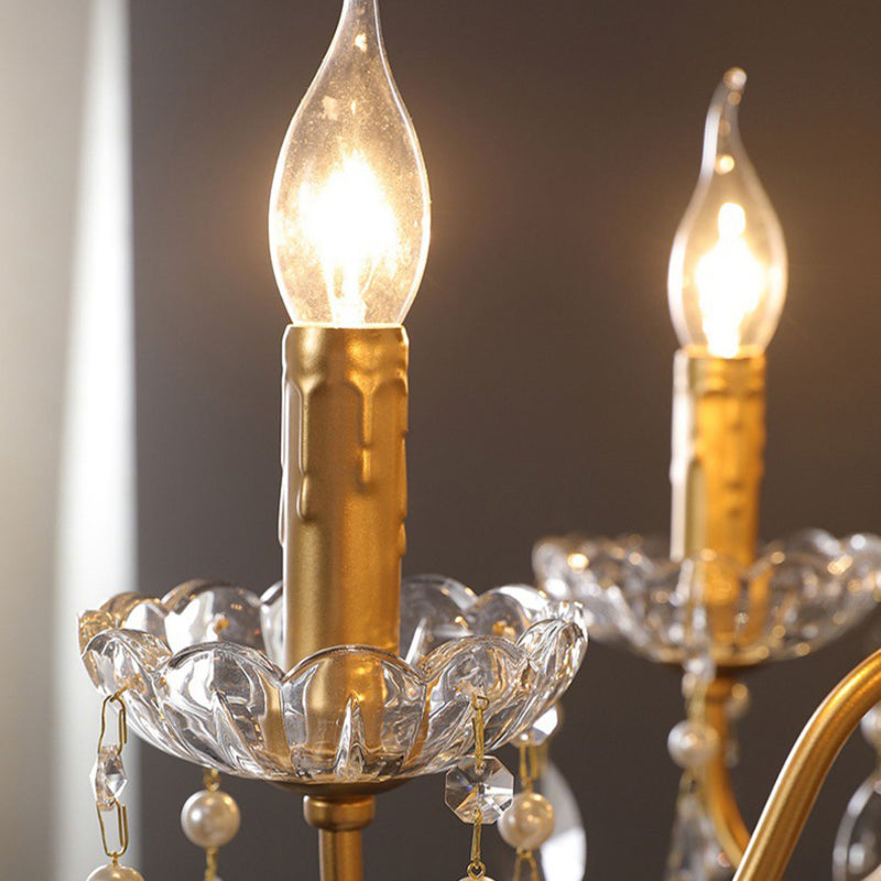 Elegant French Pearl Round Iron Crystal Chandelier for Living Room