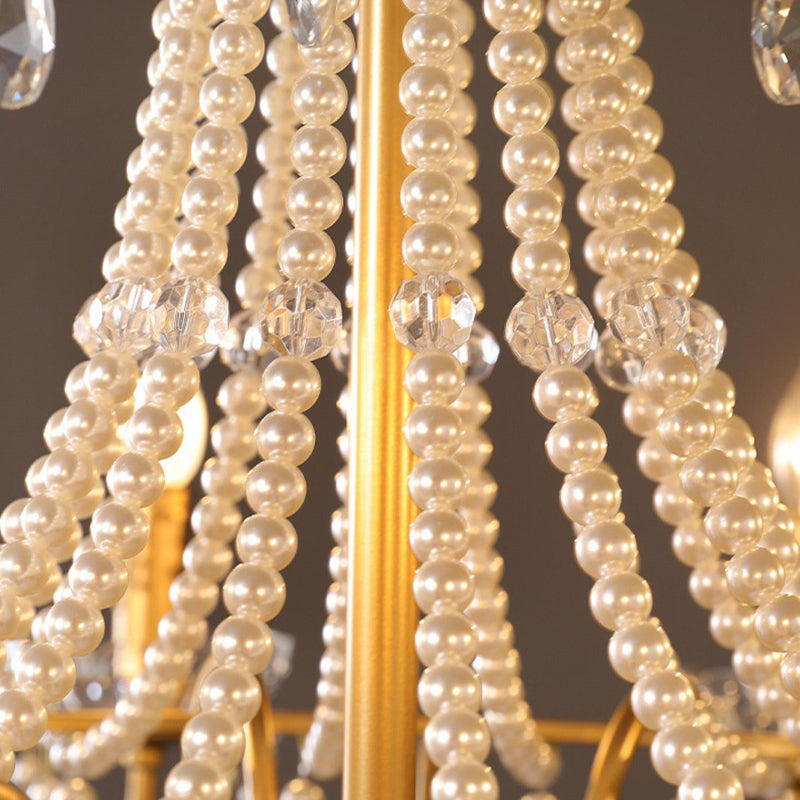 Elegant French Pearl Round Iron Crystal Chandelier for Living Room