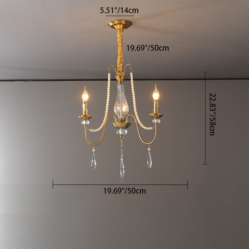 Elegant French Pearl Round Iron Crystal Chandelier for Living Room