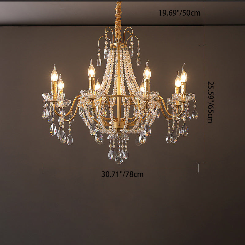 Elegant French Pearl Round Iron Crystal Chandelier for Living Room