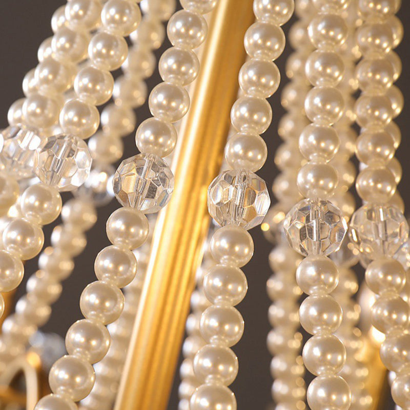 Elegant French Pearl Round Iron Crystal Chandelier for Living Room