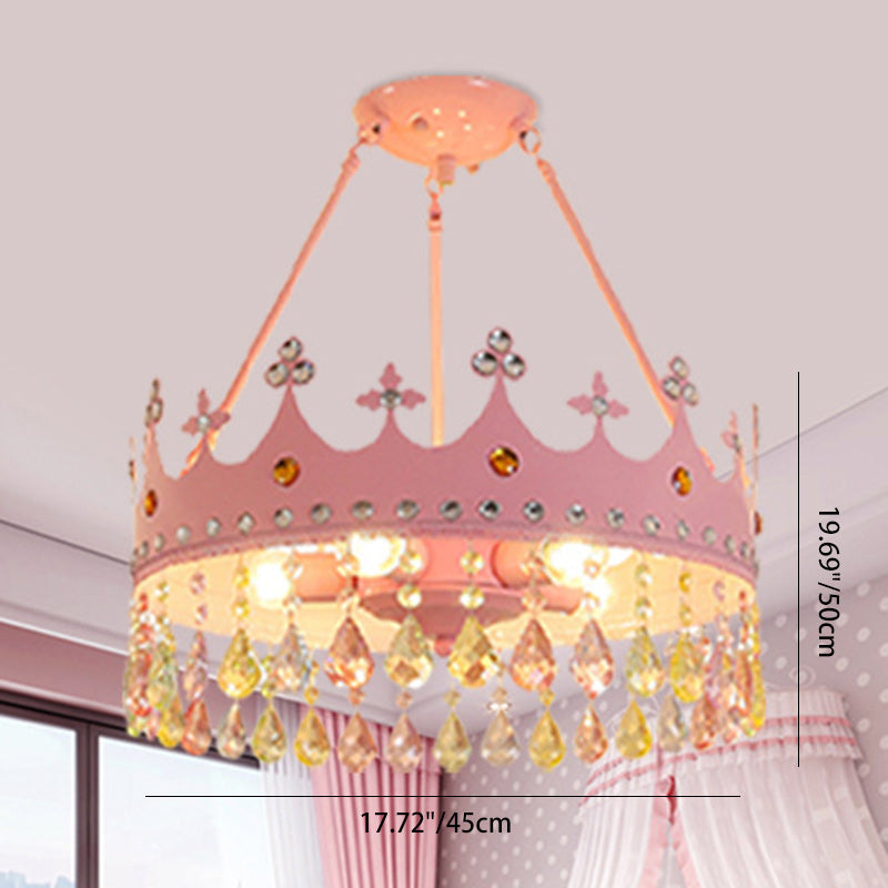 Girls' Modern Round Iron Crystal 5-Light Chandelier for Bedroom Decor