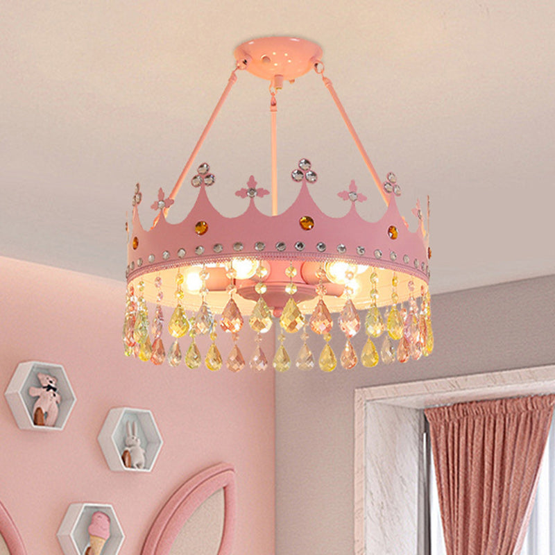 Girls' Modern Round Iron Crystal 5-Light Chandelier for Bedroom Decor