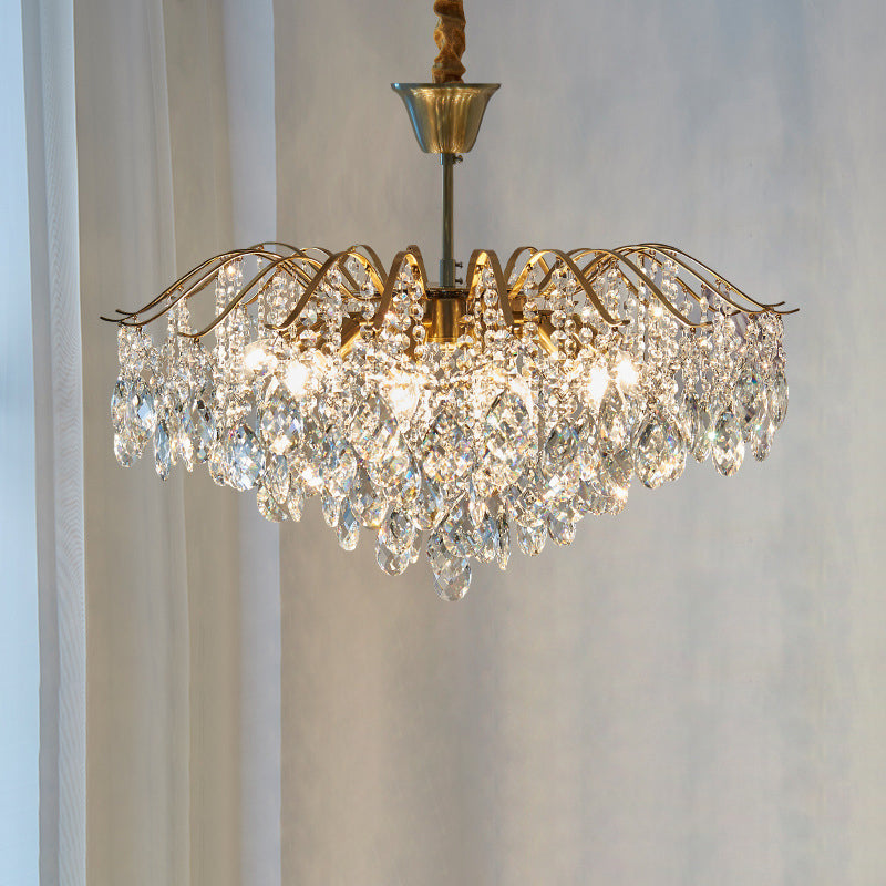 Elegant Copper Crystal Round Chandelier with Tassels for Living Room