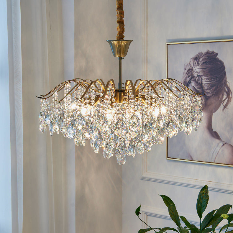 Elegant Copper Crystal Round Chandelier with Tassels for Living Room