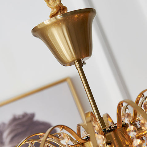 Elegant Copper Crystal Round Chandelier with Tassels for Living Room